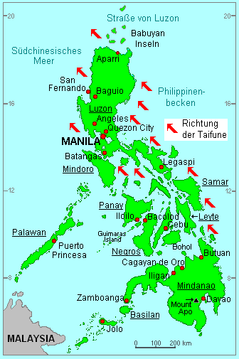 Karte Taifungürtel der Philippinen